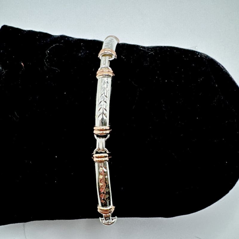 Designer Peruvian Sterling Silver 950 and 18K Gold Inlay Bracelet - 7.5” - Frijja, LLC