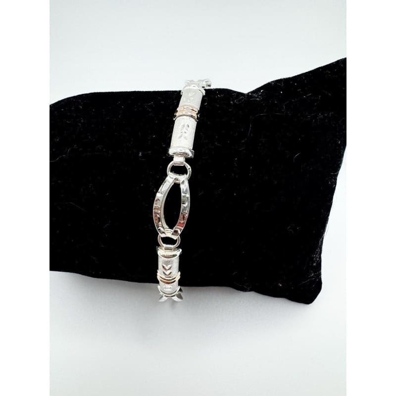 Designer Peruvian Sterling Silver 950 and 18K Gold Inlay Bracelet - 7.5” - Frijja, LLC