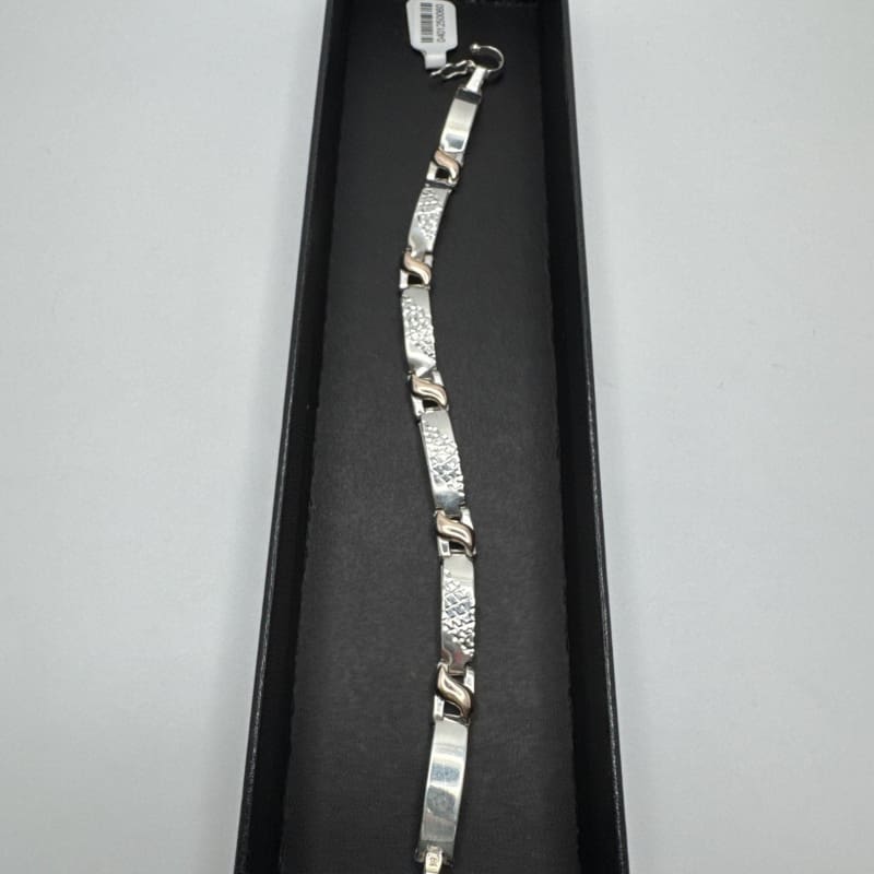 Designer Peruvian Sterling Silver 950 and 18K Gold Inlay Bracelet - 7.5” - Frijja, LLC