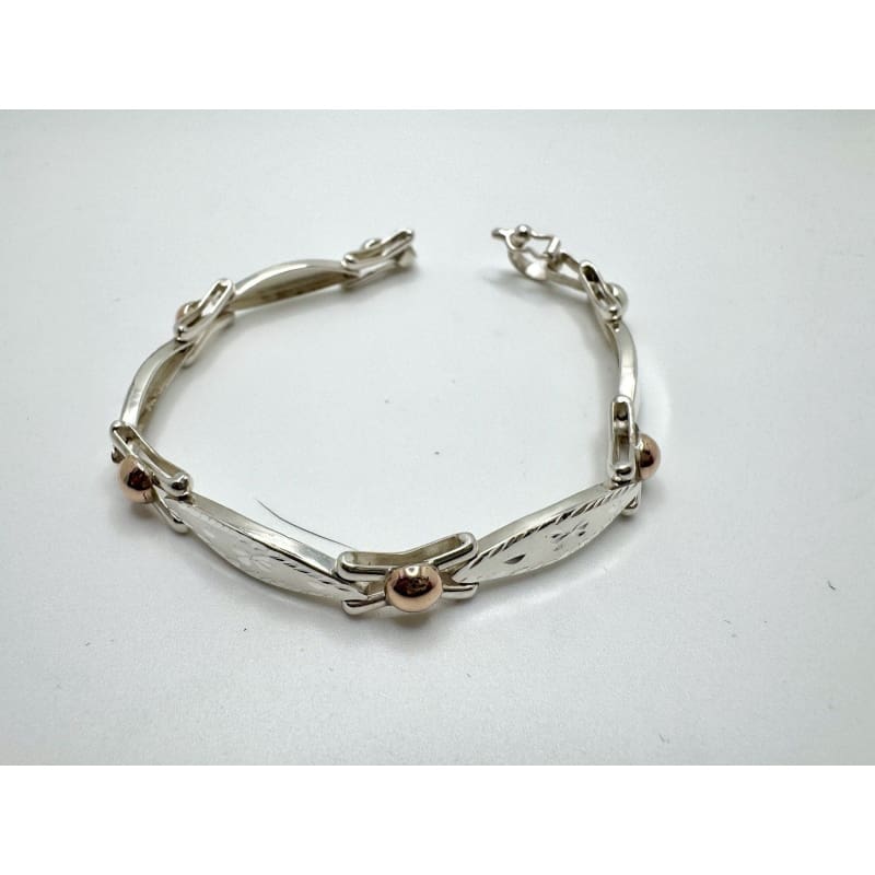 Designer Peruvian Sterling Silver 950 and 18K Gold Inlay Bracelet - 7.5” - Frijja, LLC