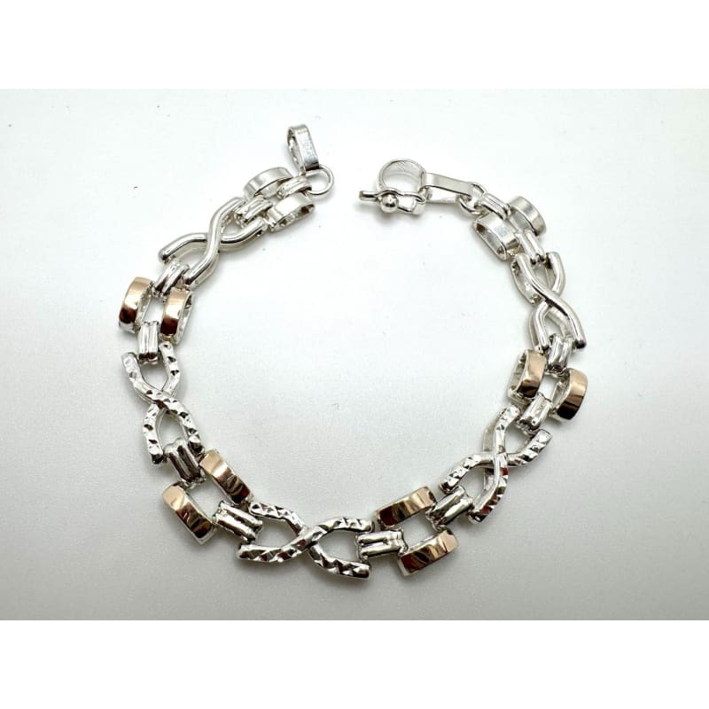 Designer Peruvian Sterling Silver 950 and 18K Gold Inlay Bracelet - 7.5” - Frijja, LLC