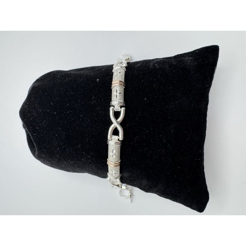 Designer Peruvian Sterling Silver 950 and 18K Gold Inlay Bracelet - 7.5” - Frijja, LLC