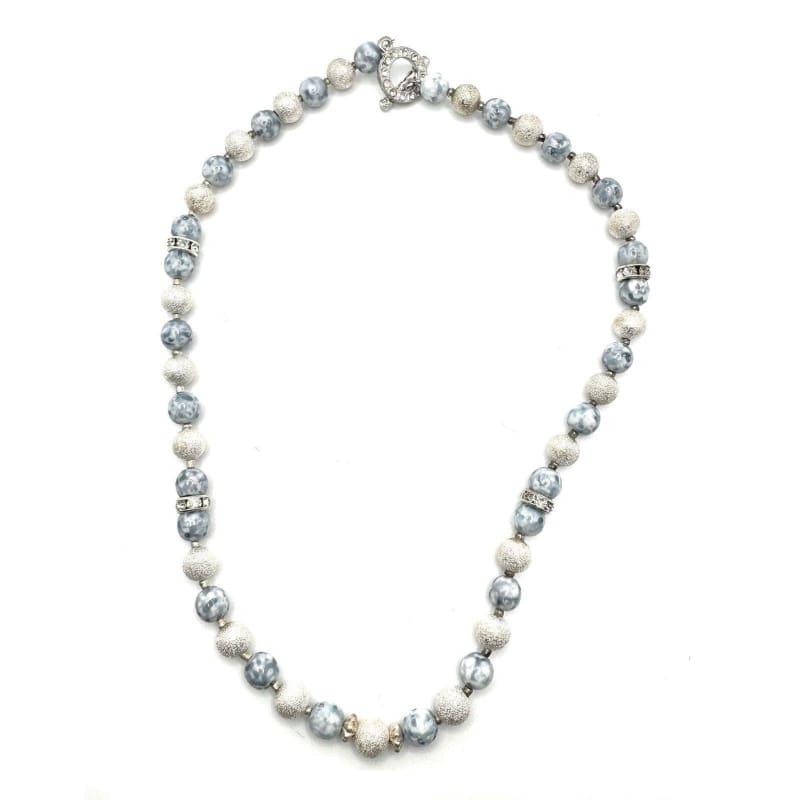 HANDMADE CERAMIC BEADED NECKLACE, BLUE & WHITE/ 18” - Frijja, LLC
