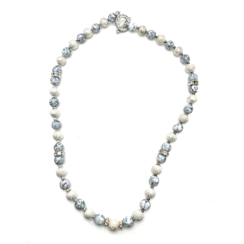 Handmade Ceramic Beads & Silver Tone Necklace - Blue/Silver - Frijja, LLC