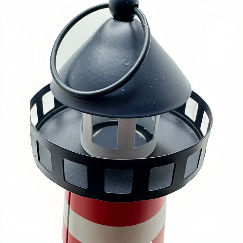 Lantern Lighthouse Metal Red, White & Blue LED Lighted Decor Coastal Decor - Frijja, LLC
