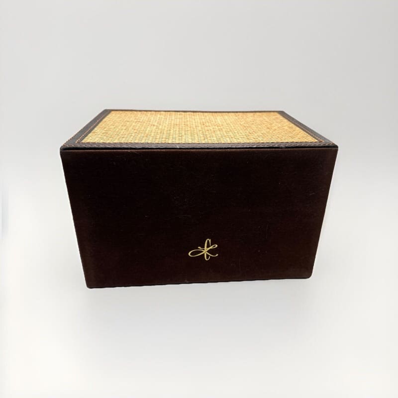 LC Woven Grass Box Trimmed with Lid Genuine Brown Leather and Lined in Suede - Frijja, LLC