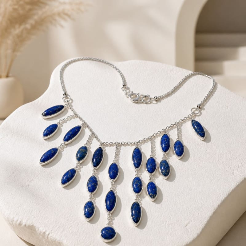 Jewelry Sets - frijja.com - Moon Radiance - 950 Sterling Silver Necklace Sodalite Stone