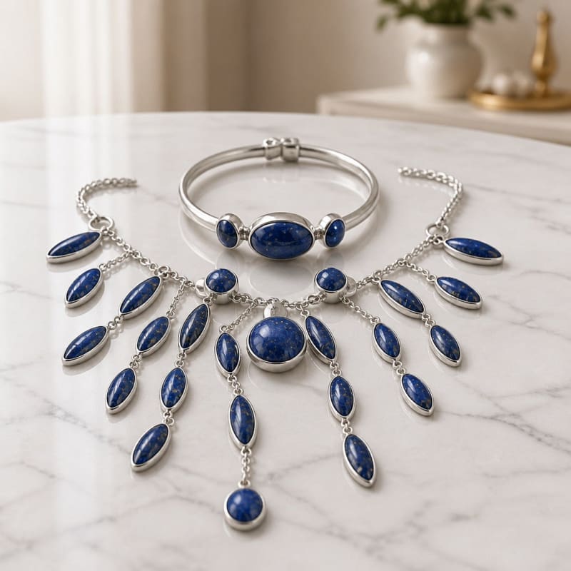 Jewelry Sets - frijja.com - Moon Radiance - 950 Sterling Silver Necklace Sodalite Stone