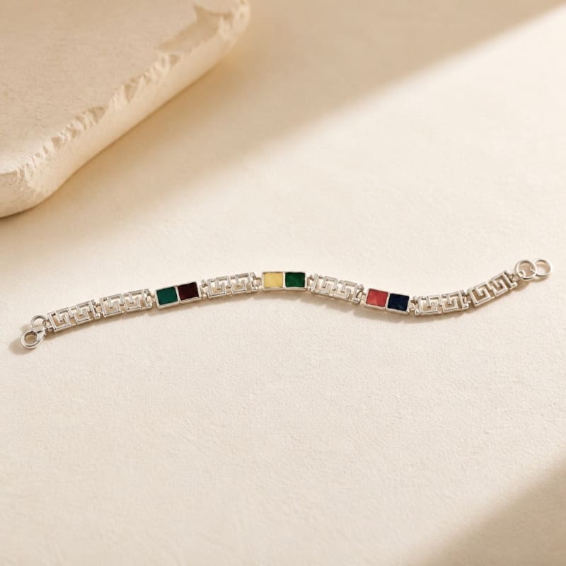 Bracelets - frijja.com - Rainbow Gems Bracelet - 950 Sterling Silver Chrysocolla Spondylus Lapis Lazuli Mother of Pearl
