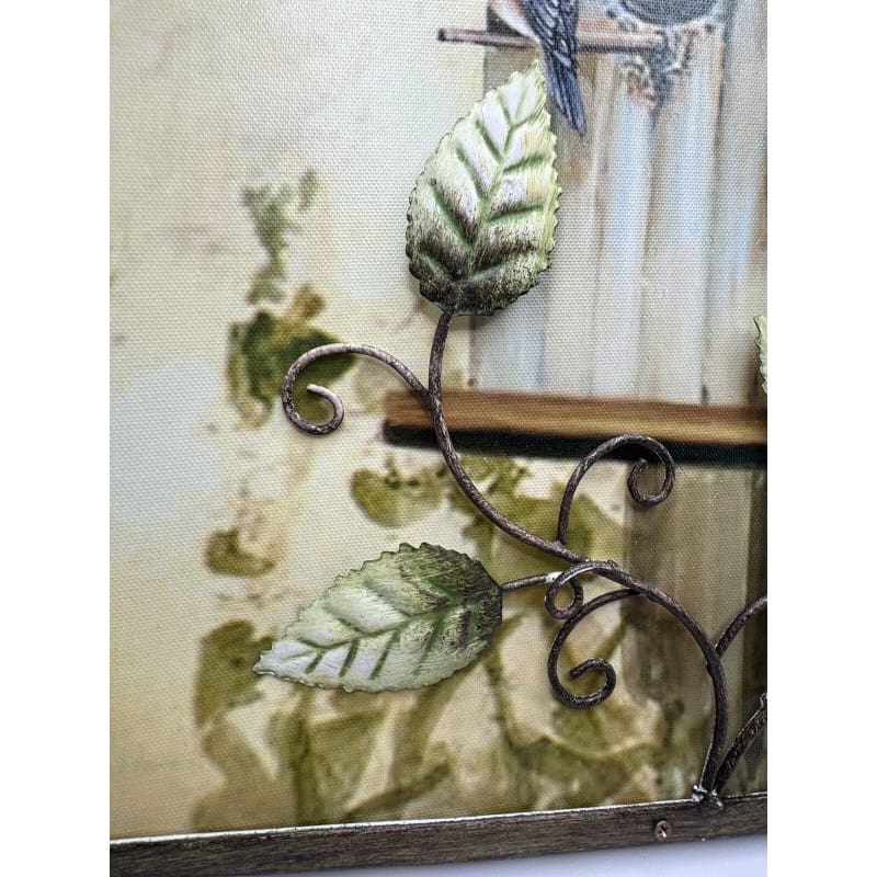 Rare Birdhouse Painting on Canvas and Metal Leaves - 12” X 12” - Frijja, LLC