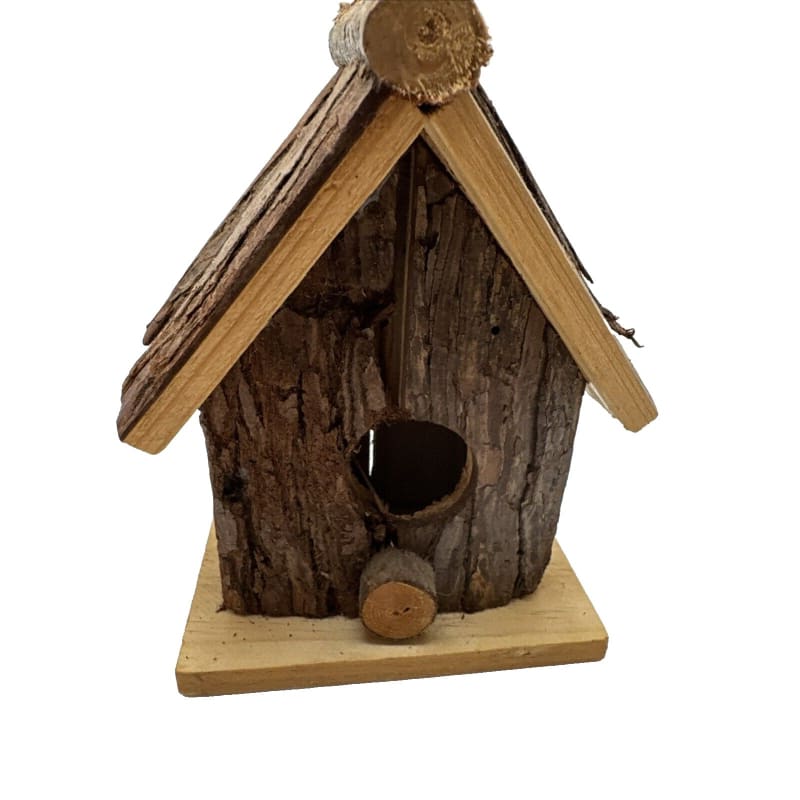 Rustic Farmhouse Cabin Wooden Bird House - Wood Bark Hanging Perch - Frijja, LLC