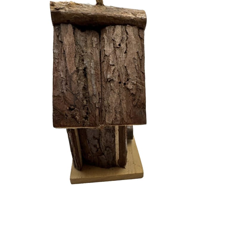 Rustic Farmhouse Cabin Wooden Bird House - Wood Bark Hanging Perch - Frijja, LLC