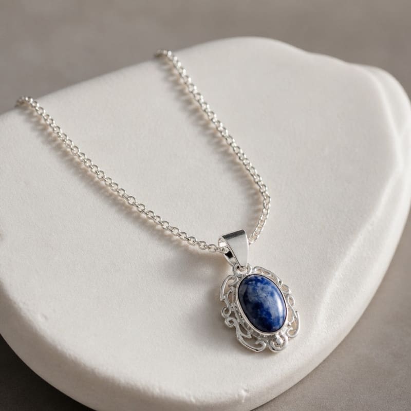 Necklaces - frijja.com - Victorian Elegance Necklace - 950 Sterling Silver Sodalite Gemstone