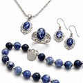Jewelry Sets - frijja.com - Victorian Elegance Set - 950 Sterling Silver Sodalite Gemstone (Neckalce Earrings Bracelet RIng)