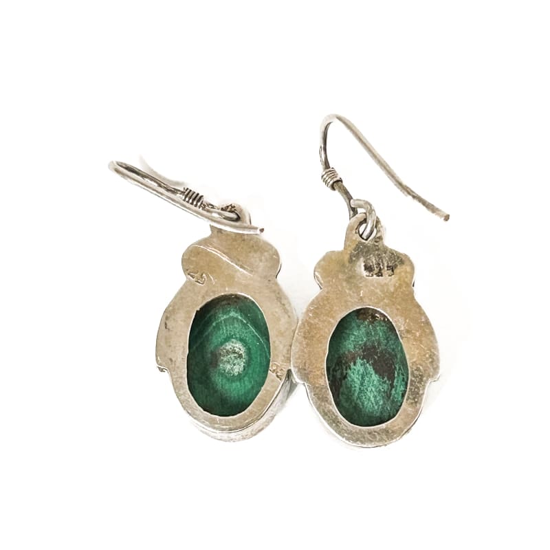 Vintage 925 Sterling Silver Green Malachite Earrings - Frijja, LLC