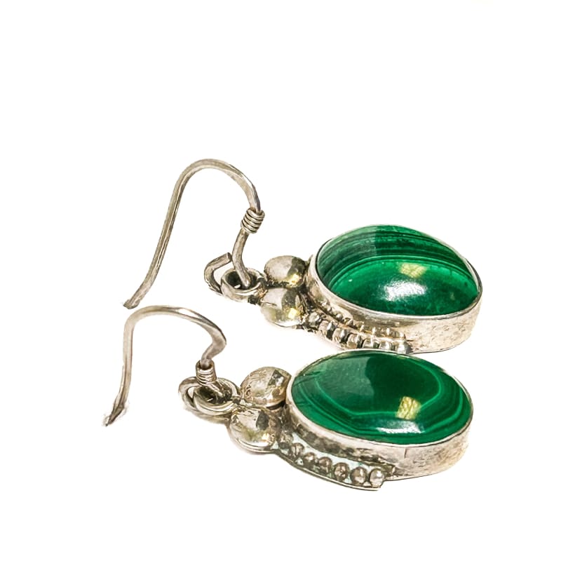 Vintage 925 Sterling Silver Green Malachite Earrings - Frijja, LLC