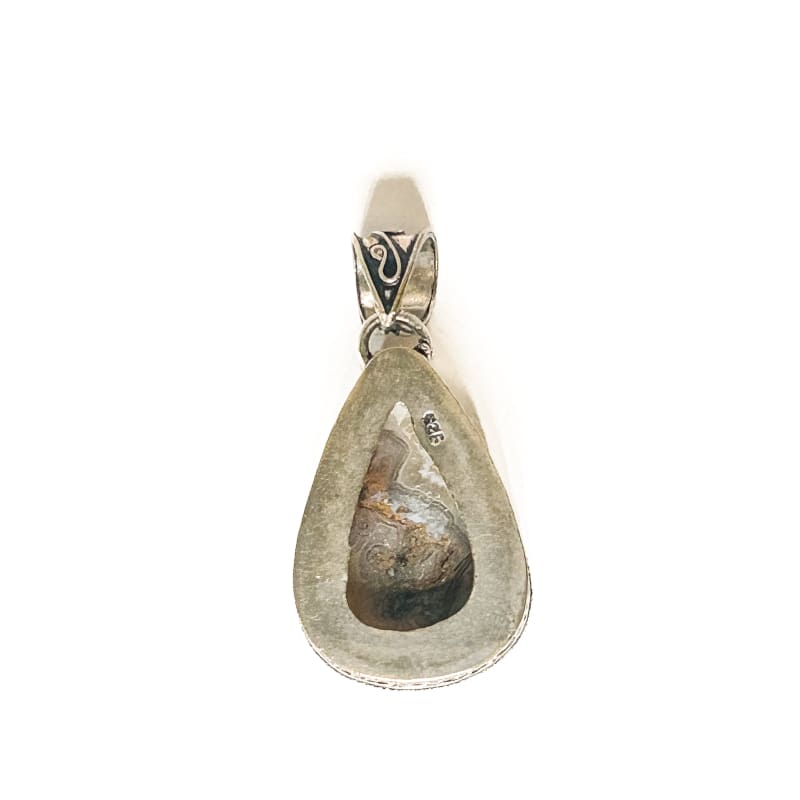 Vintage 925 Sterling Silver Large Teardrop Lace Agate Pendant - Frijja, LLC