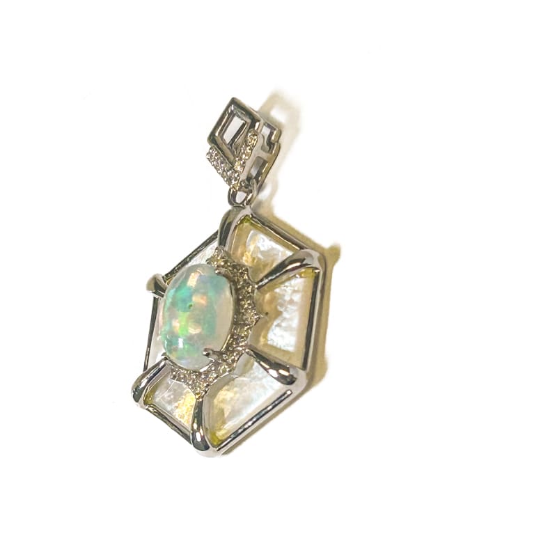 Vintage 925 Sterling Silver Opal Hexagon Pendant - Frijja, LLC
