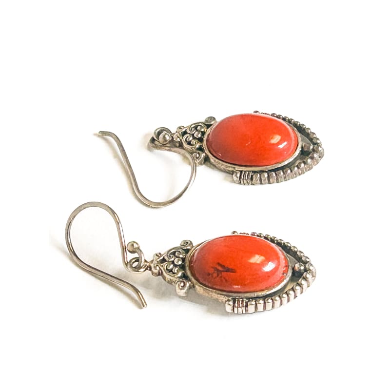 Vintage 925 Sterling Silver Red Jasper Earrings - Frijja, LLC