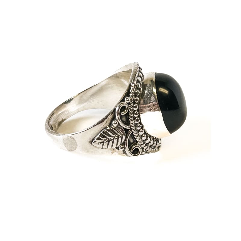 Vintage 925 Sterling Silver Round Onyx Ring - Size 7.5 - Frijja, LLC