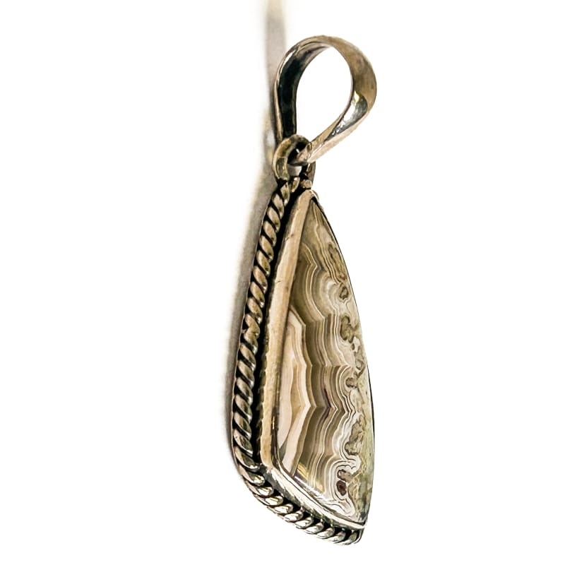 Vintage 925 Sterling Silver Triangle Lace Agate Pendant - Frijja, LLC