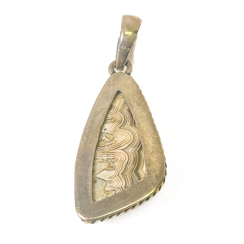 Vintage 925 Sterling Silver Triangle Lace Agate Pendant - Frijja, LLC