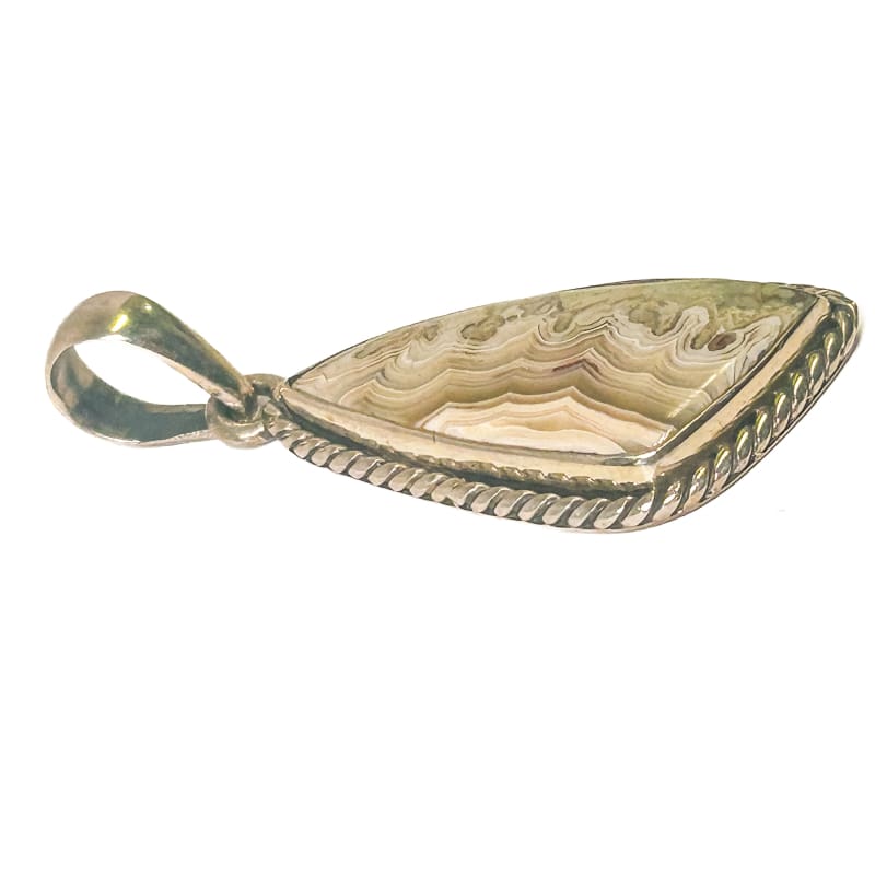 Vintage 925 Sterling Silver Triangle Lace Agate Pendant - Frijja, LLC