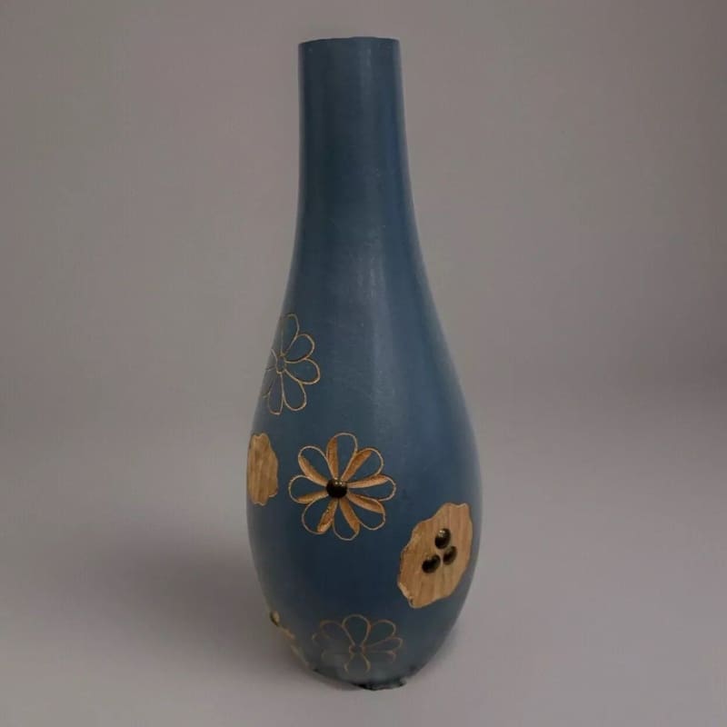 Wood Vase Flower Mango Wood Carving Handmade Thailand Home Decor - 4.5" x 12" - Frijja, LLC