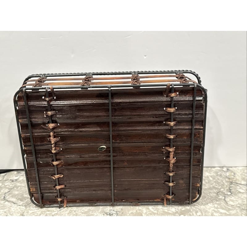 Woven Bamboo Tray with Metal Structure Handles Black/Brown - Frijja, LLC