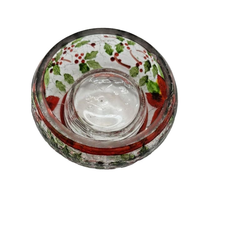 Yankee Candle Christmas Holly Crackle Glass Tealight Votive Holder Holiday - Frijja, LLC