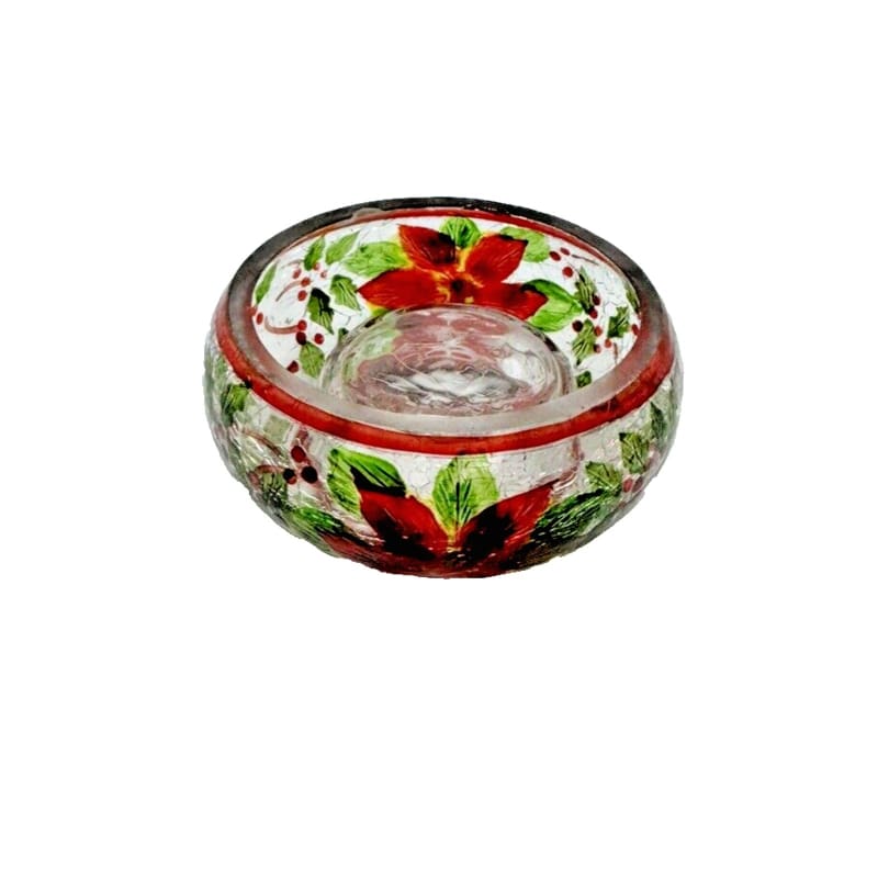 Yankee Candle Christmas Holly Crackle Glass Tealight Votive Holder Holiday - Frijja, LLC